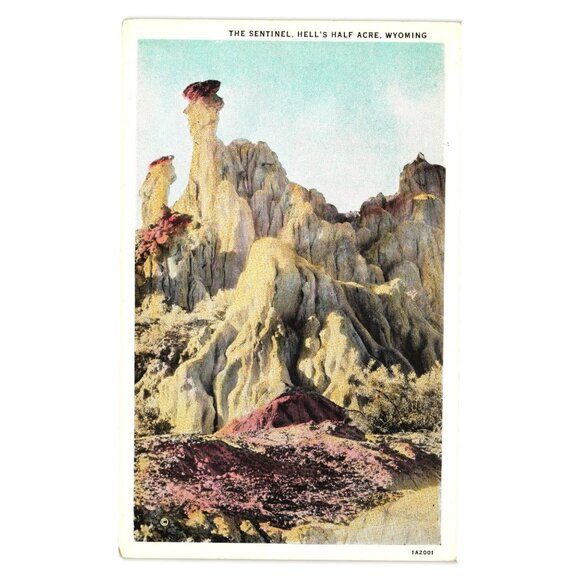 Vintage Postcard Sentinel Hells Half Acre Wyoming Majestic Rock Formation Art - Picture 1 of 2
